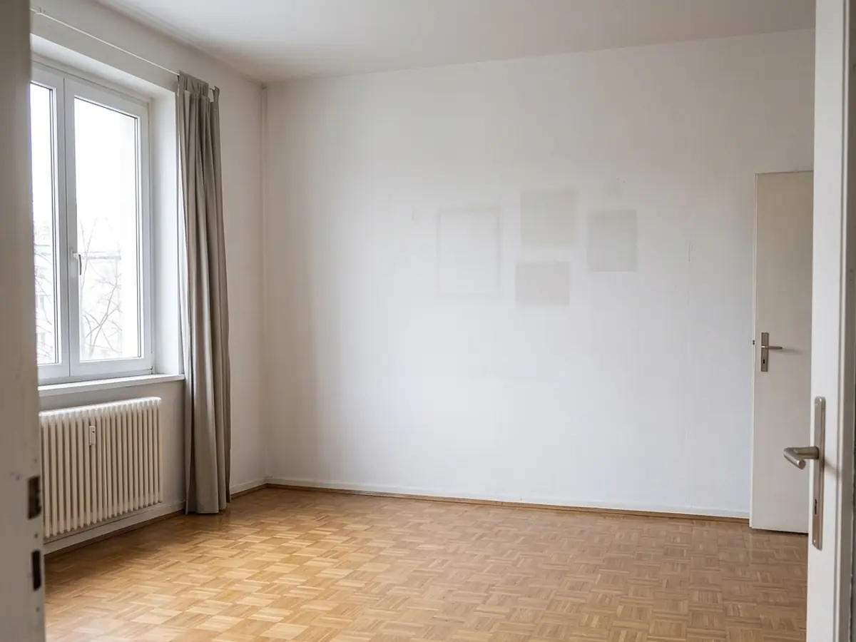 Dasselbe Wohnzimmer nach dem Auszug, leer geräumt und sauber übergeben
